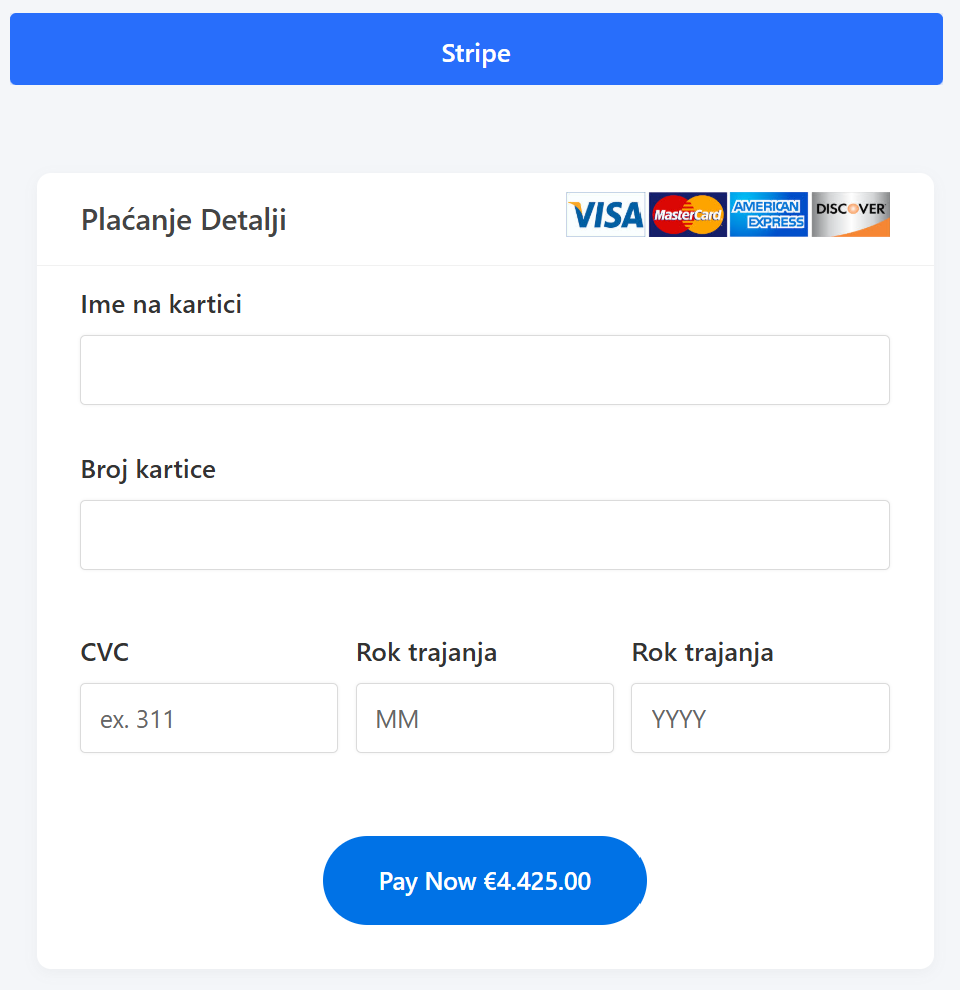 Stripe kartična naplata i checkout prozor