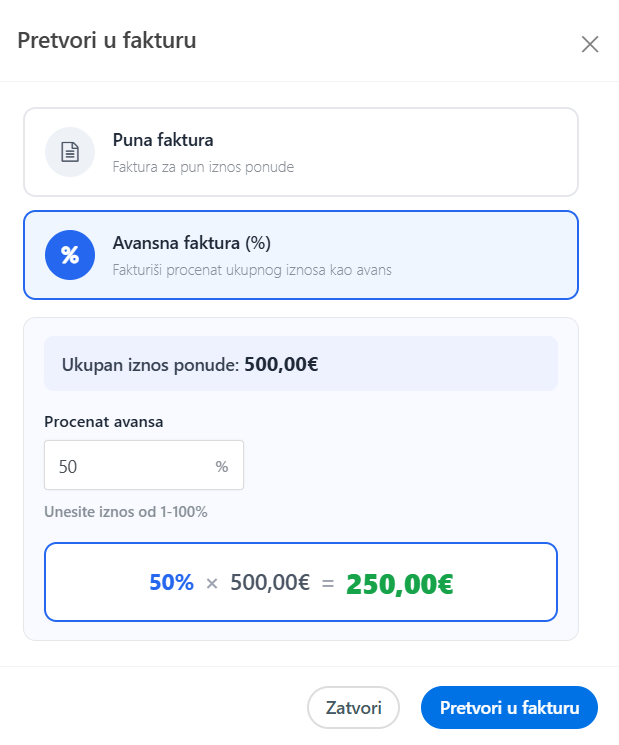 AdBooks Automatska Konverzija Ponuda u Fakture